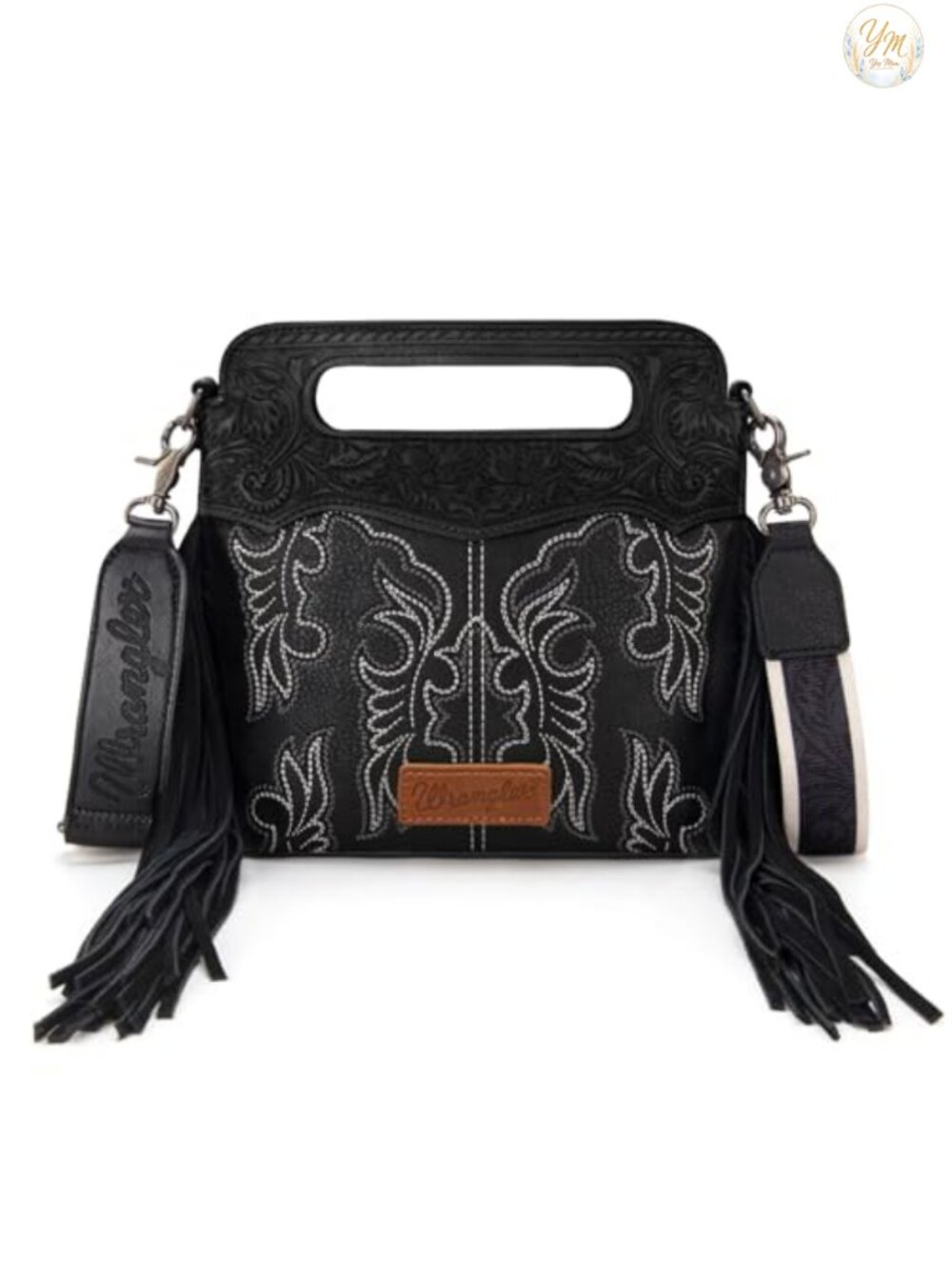 Vegan Leather Crossbody Bag Fringe Embossed Top Handle Cowgirl Purse